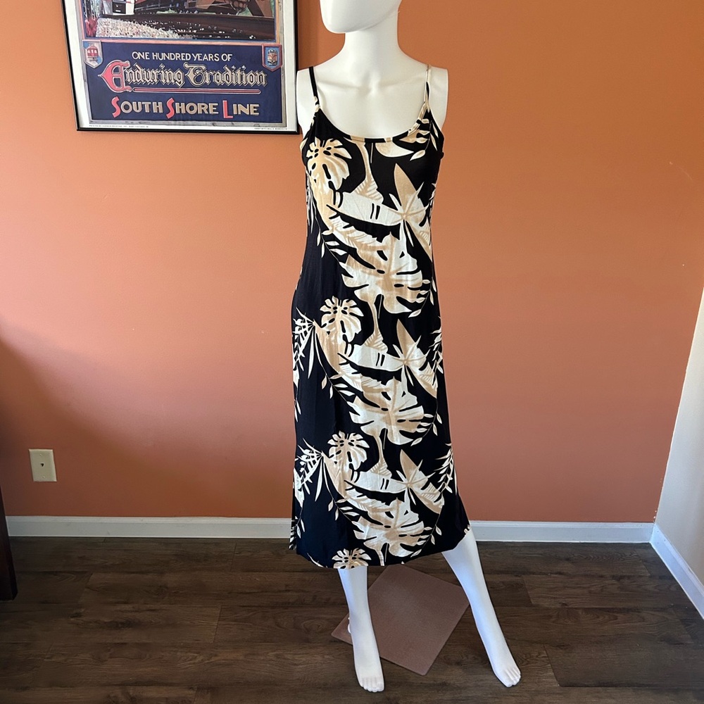VIVANCE black/tan/white strappy midi dress
